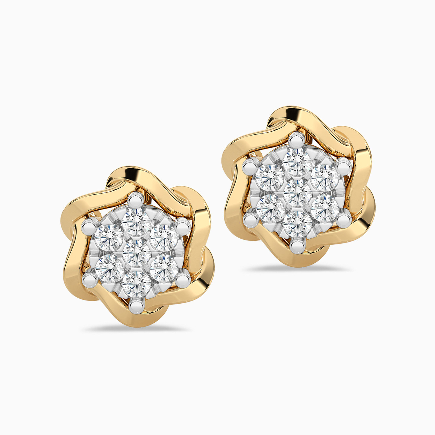 Flower Diamond Stud Earrings in 18K Gold - 3 Flower Diamond Stud Earrings in 18K Gold - 3