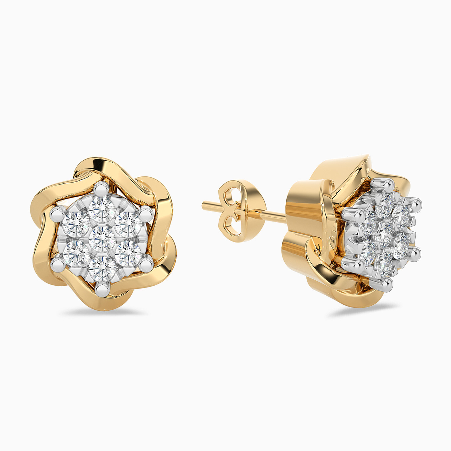 18K Gold Diamond Stud Earrings - 2