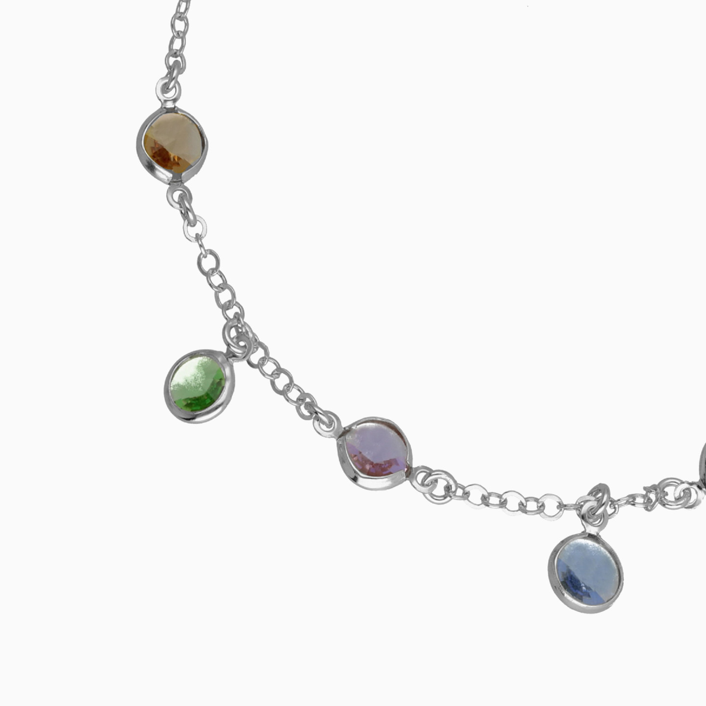 Sterling Silver Colored Stones Chain Anklet - 3