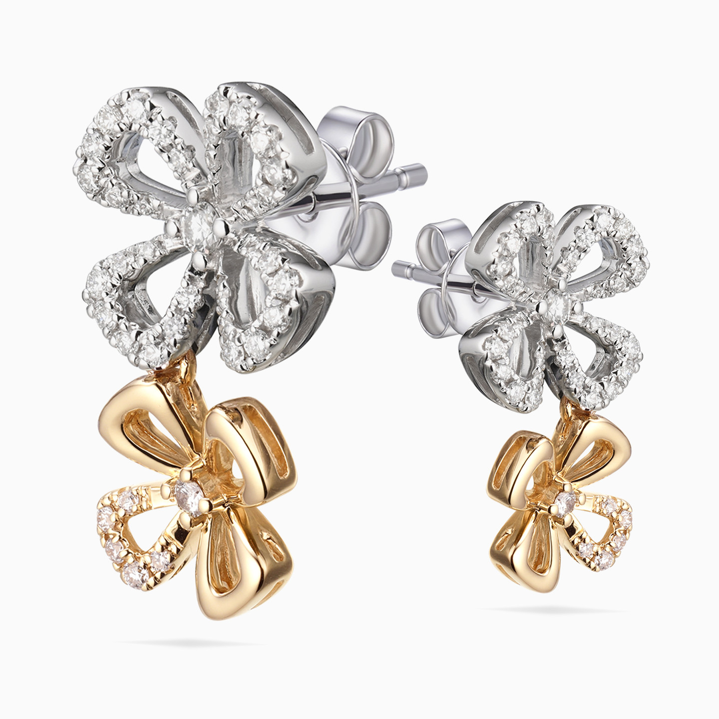 Flower Diamond Drop Earrings in 18K Gold - 3