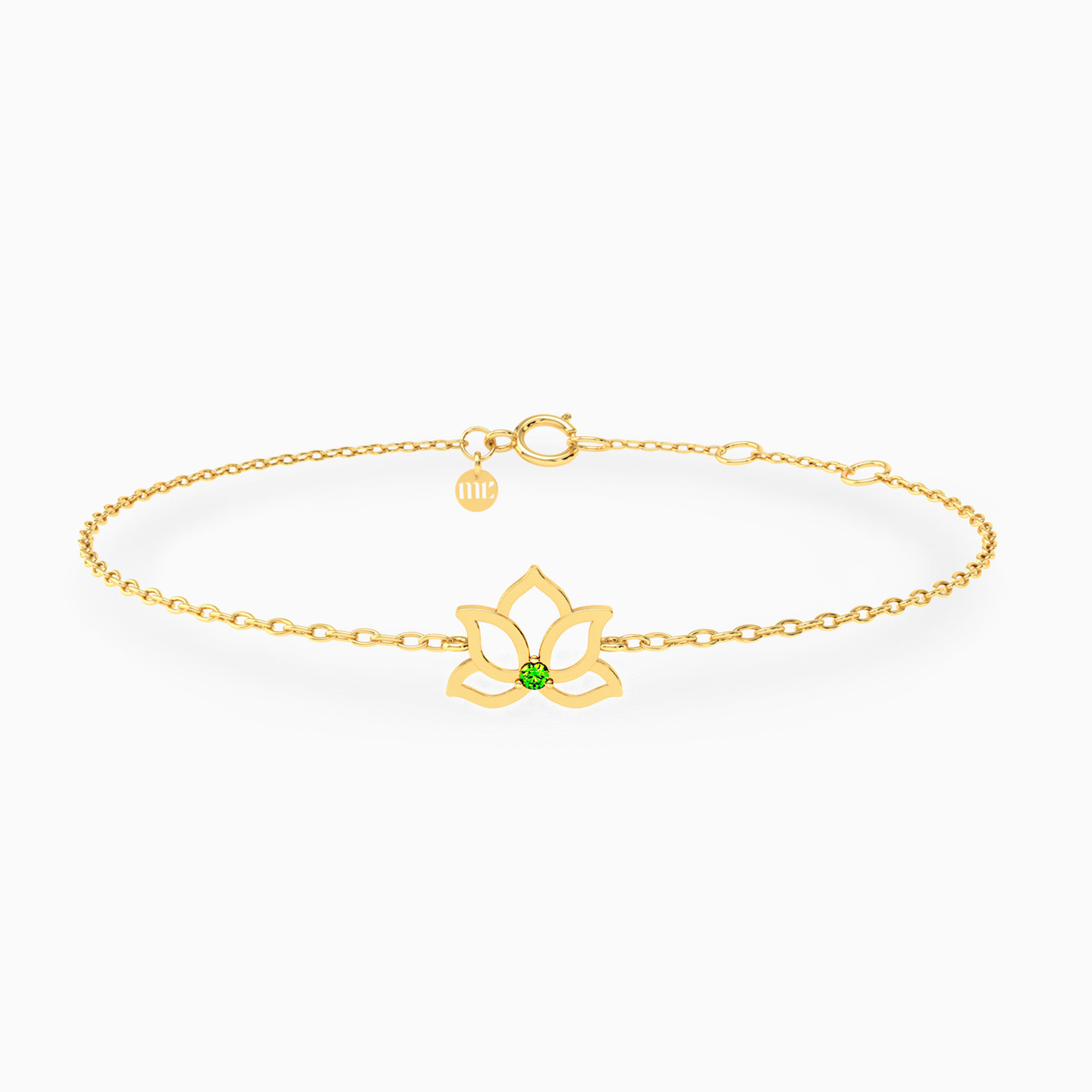 أسورة ذهب لوتس عيار 18 قيراط مزينة بحجر أخضر أسورة ذهب لوتس عيار 18 قيراط مزينة بحجر أخضر