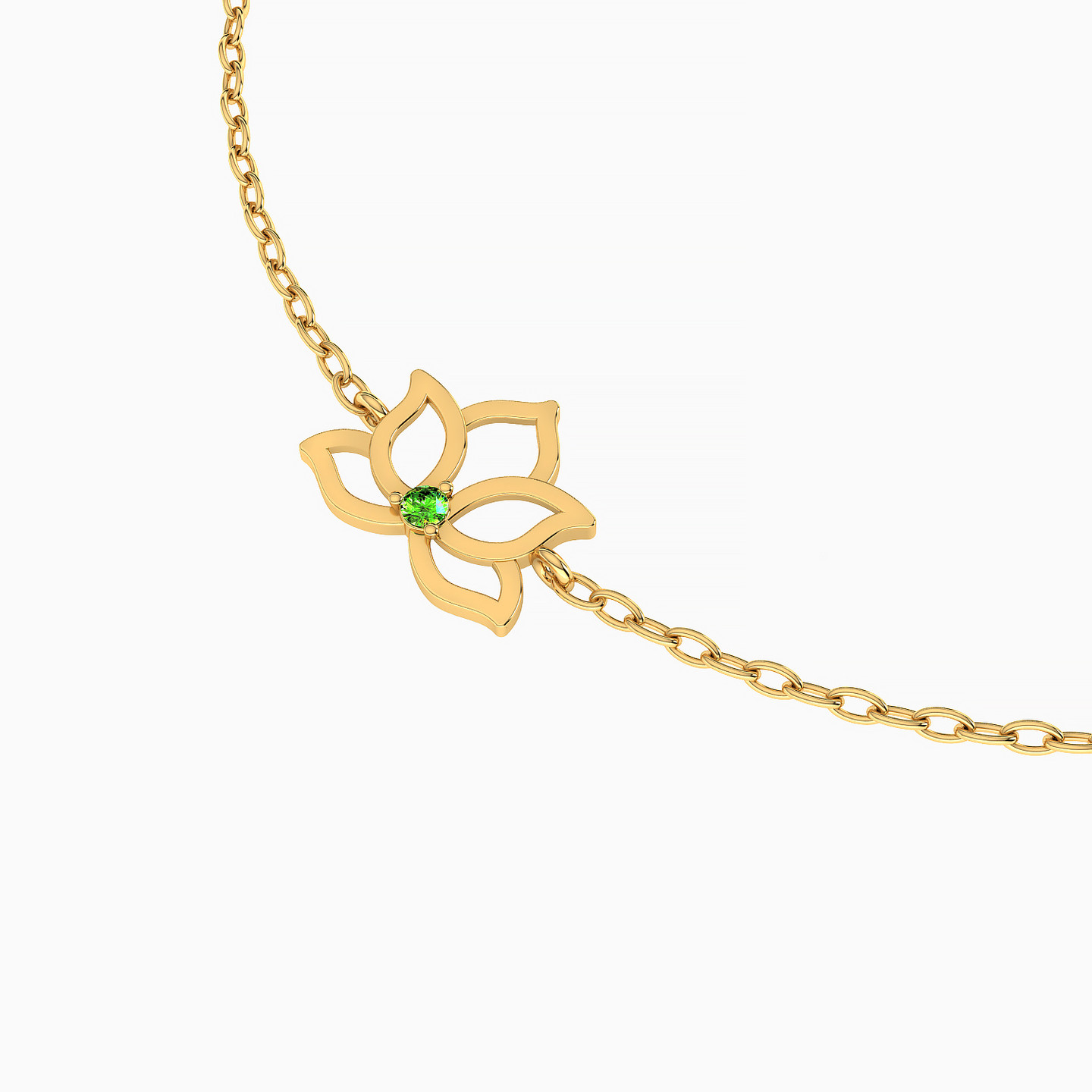 أسورة ذهب لوتس عيار 18 قيراط مزينة بحجر أخضر - 3 أسورة ذهب لوتس عيار 18 قيراط مزينة بحجر أخضر - 3