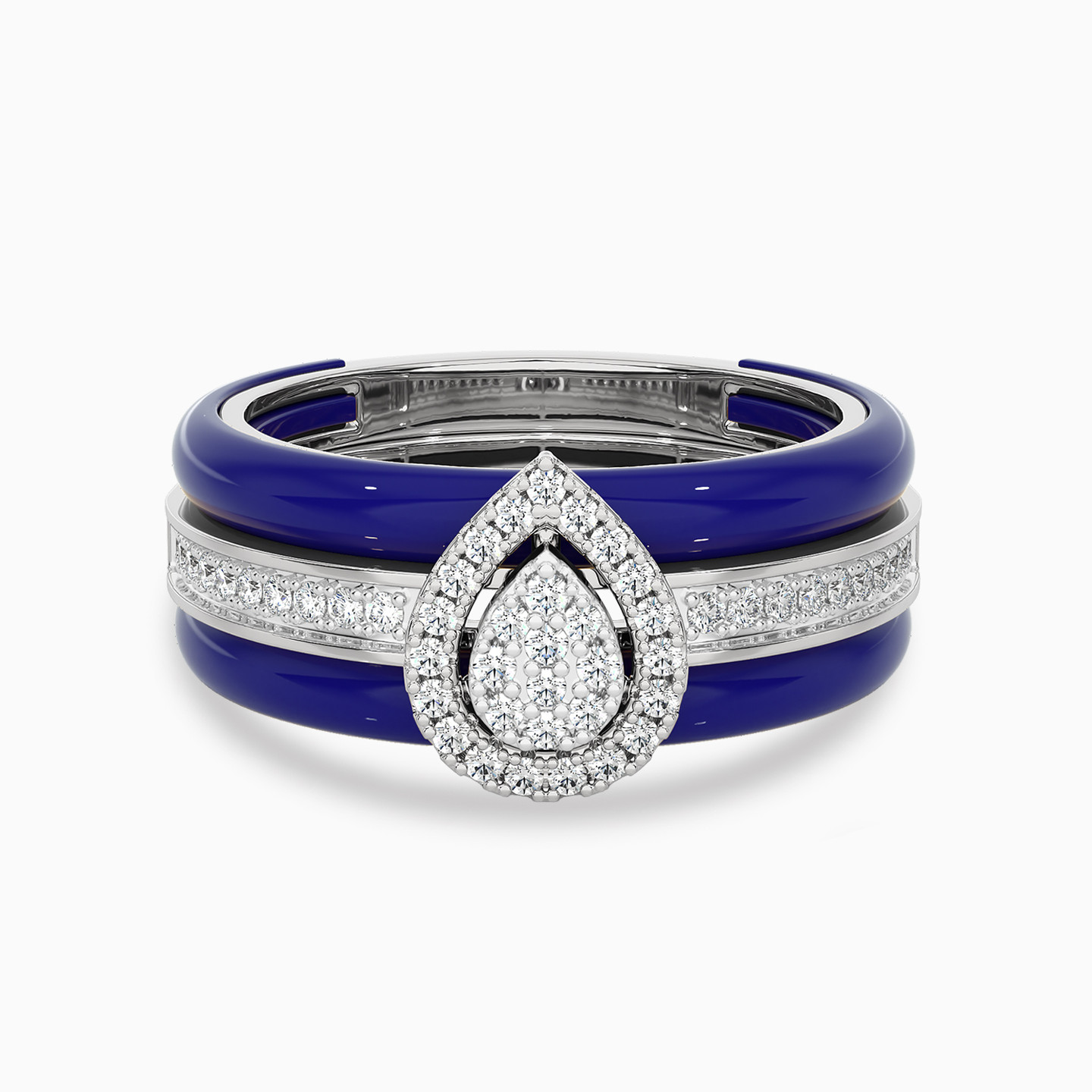 Pear Diamond & Enamel Coated Twin Rings in 18K Gold Pear Diamond & Enamel Coated Twin Rings in 18K Gold