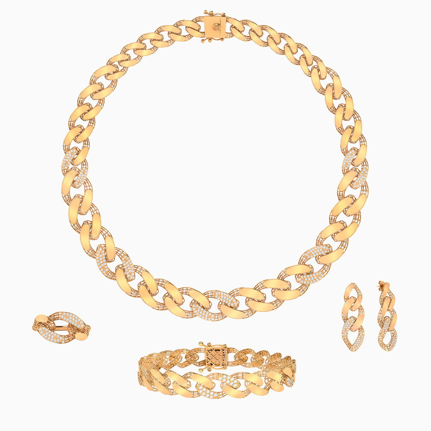21K Gold Cubic Zirconia Jewelry Set - 4 Pieces