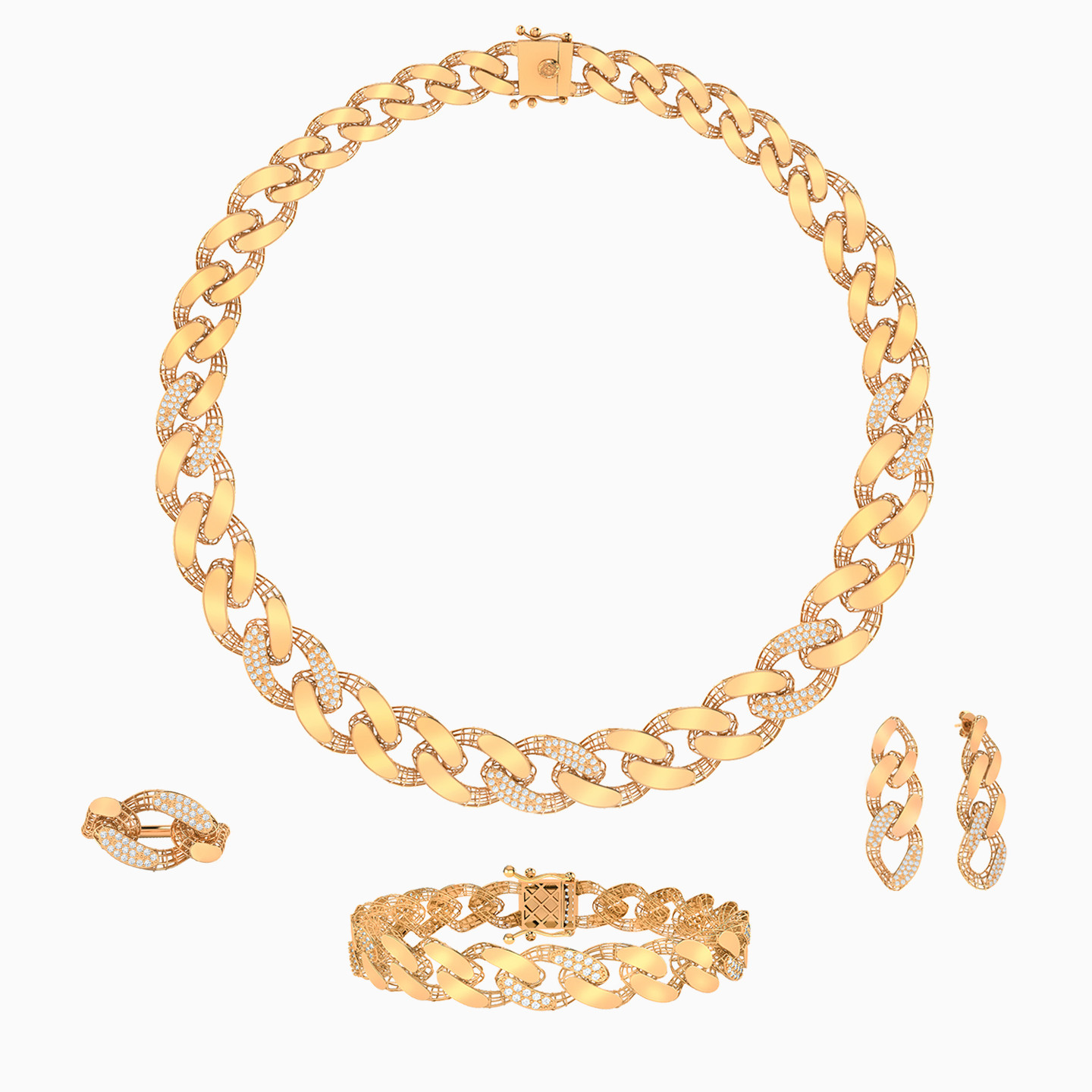 Links Cubic Zirconia Full Set in 21K Gold - 4 pieces