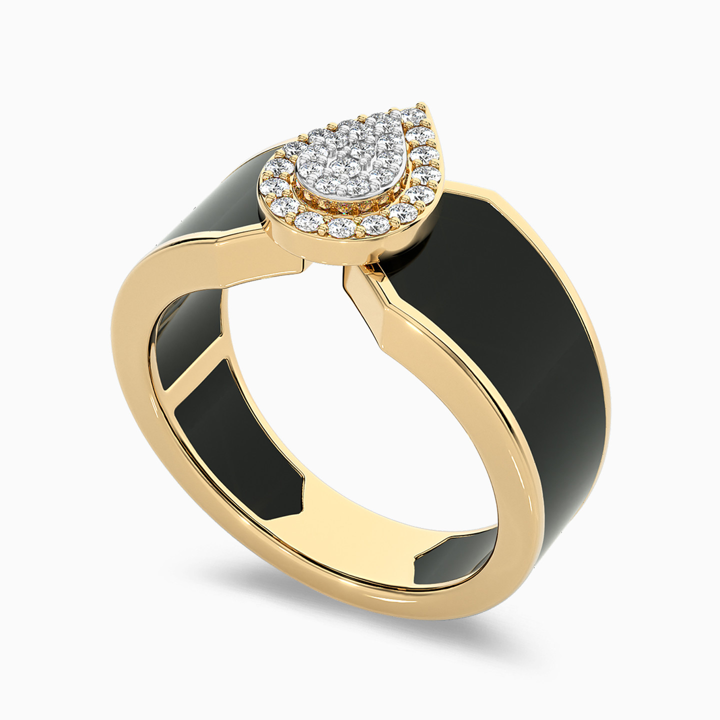 Pear Diamond & Enamel Coated Ring in 18K Gold - 2 Pear Diamond & Enamel Coated Ring in 18K Gold - 2