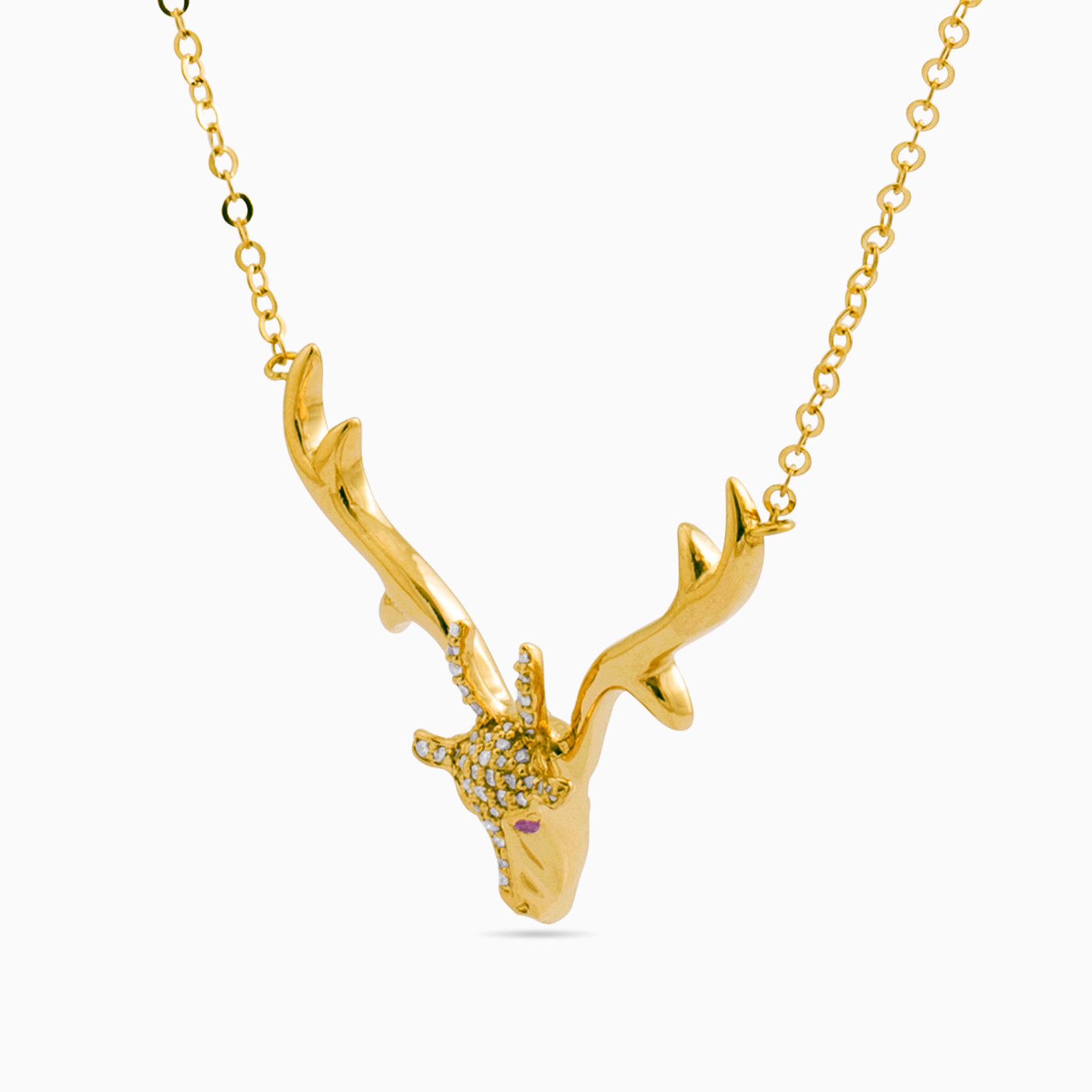 سلسلة ذهب غزال عيار 18 قيراط مزينة بالألماس وحجر وردي - 2 سلسلة ذهب غزال عيار 18 قيراط مزينة بالألماس وحجر وردي - 2