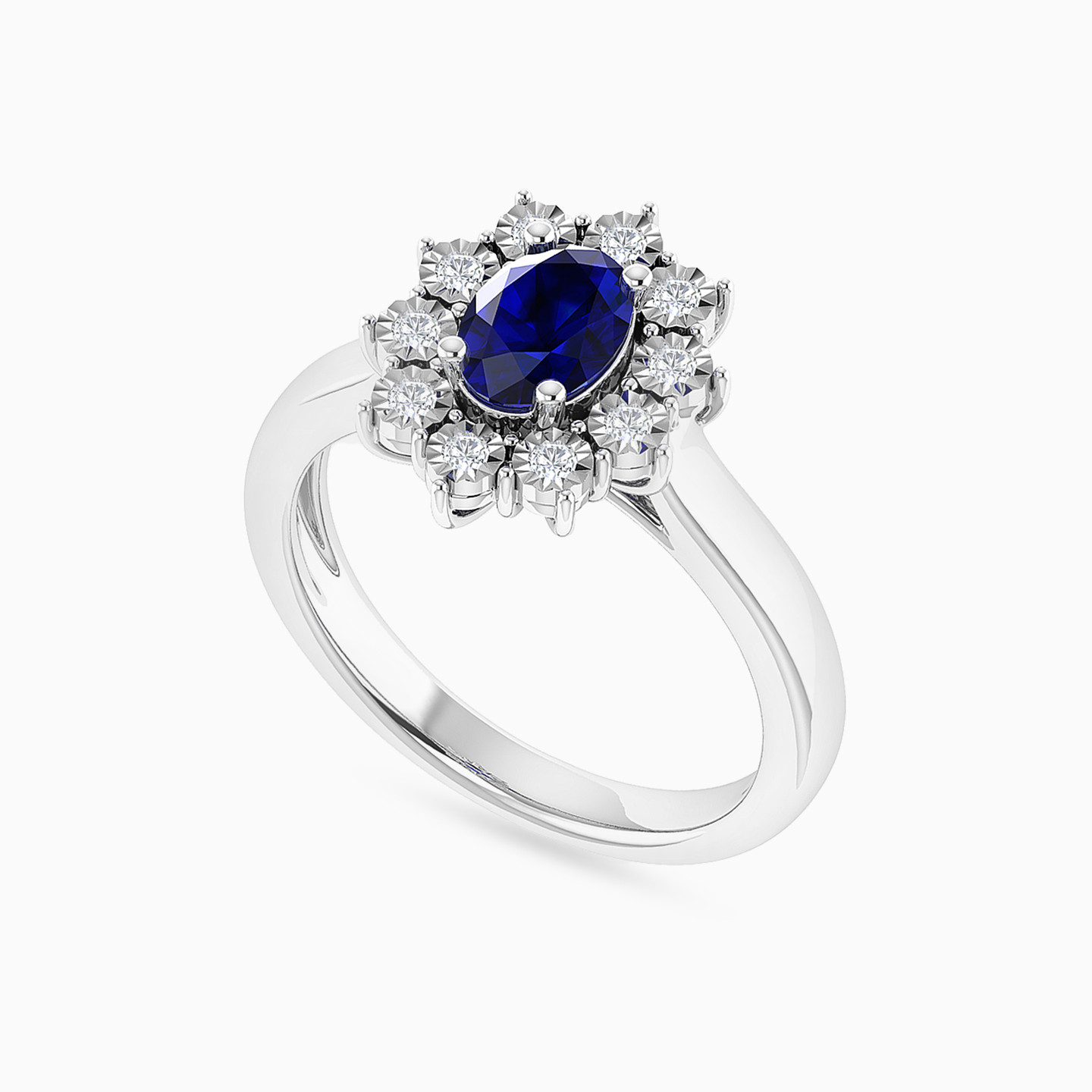 Flower Diamond & Blue Stone Ring in 18K Gold - 2 Flower Diamond & Blue Stone Ring in 18K Gold - 2