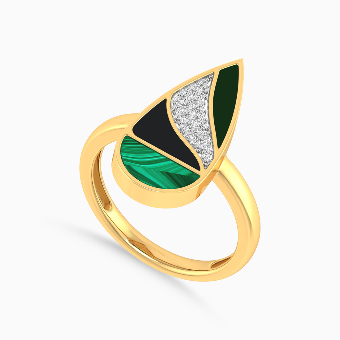 Pear Diamond & Colored Stones Ring in 18K Gold - 3 Pear Diamond & Colored Stones Ring in 18K Gold - 3