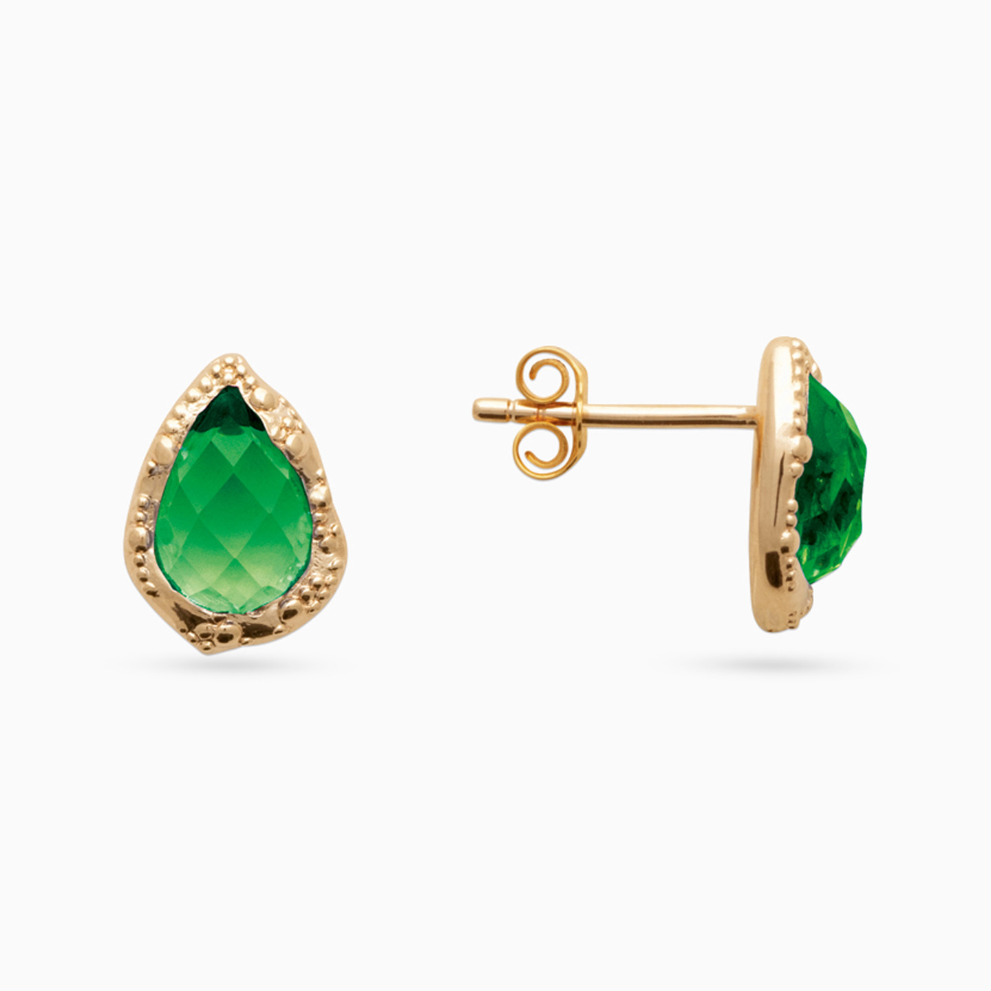 Gold Plated Colored Stones Stud Earrings - 2