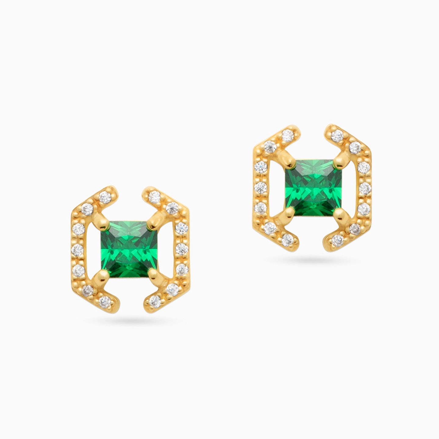 Gold Plated Colored Stones Stud Earrings