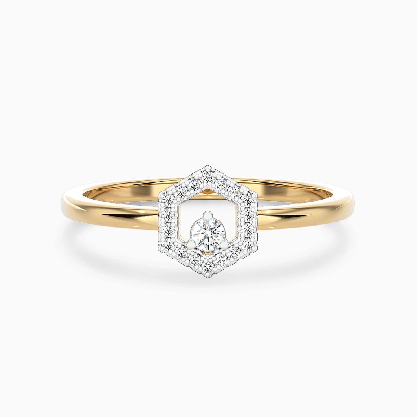 Hexagon Diamond Ring in 18K Gold - 2 Hexagon Diamond Ring in 18K Gold - 2