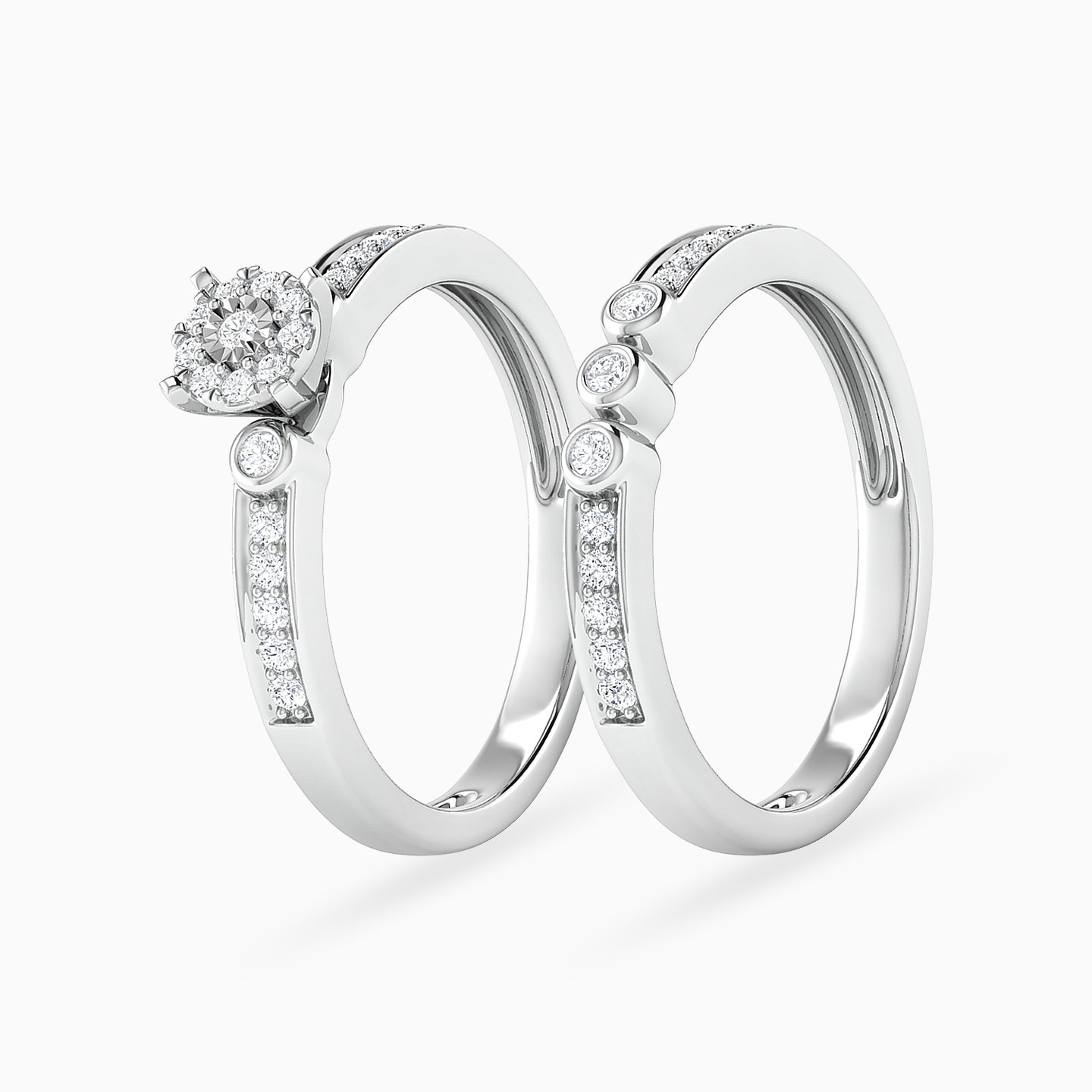 Circle Diamond Twin Rings in 18K Gold - 2 Circle Diamond Twin Rings in 18K Gold - 2