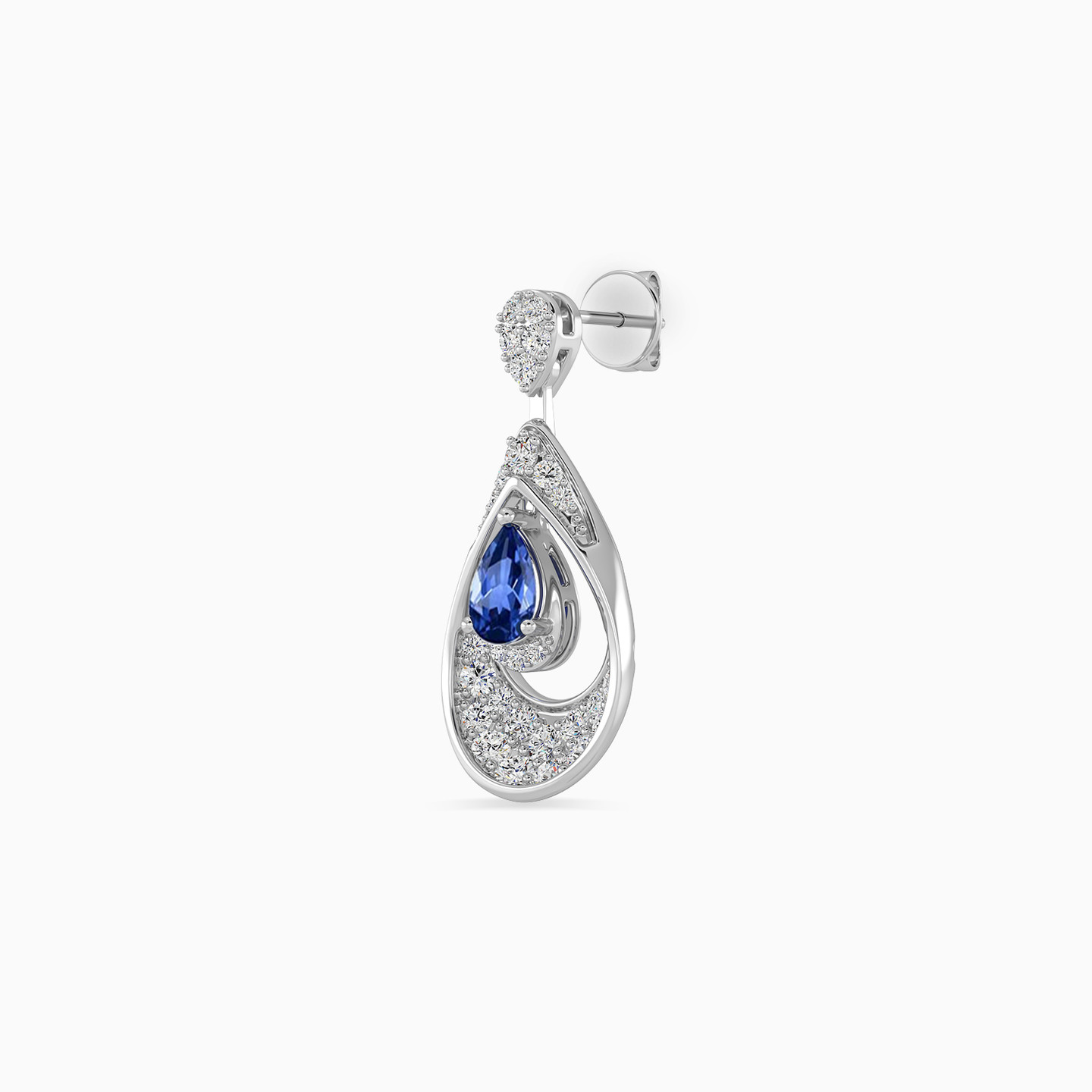 Pear Diamond & Blue Stone Drop Earrings in 18K Gold - 4 Pear Diamond & Blue Stone Drop Earrings in 18K Gold - 4