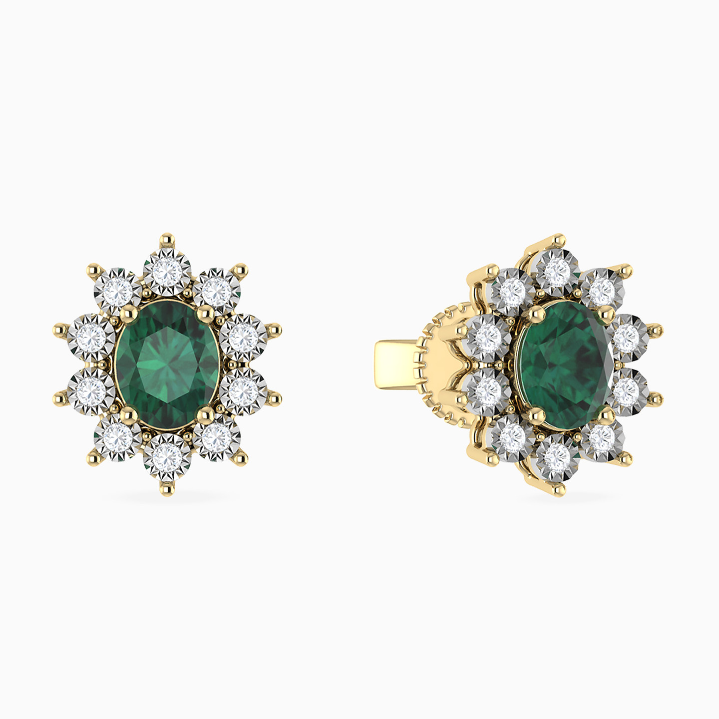 18K Gold Diamond & Colored Stones Stud Earrings - 2