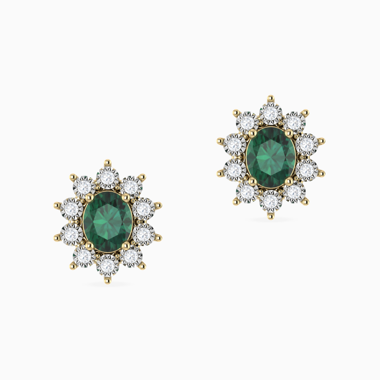 18K Gold Diamond & Colored Stones Stud Earrings