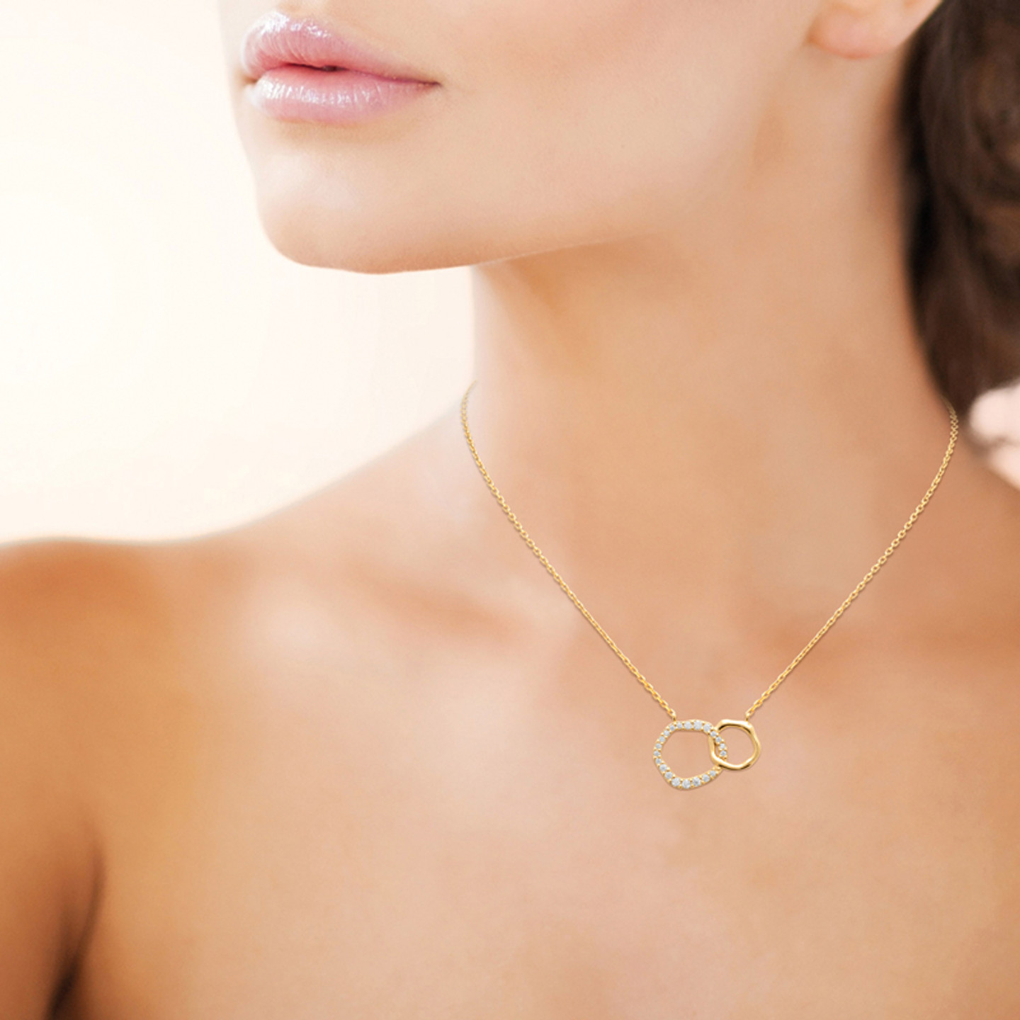 Circle Clear Stone Gold Plated Necklace - 2 Circle Clear Stone Gold Plated Necklace - 2