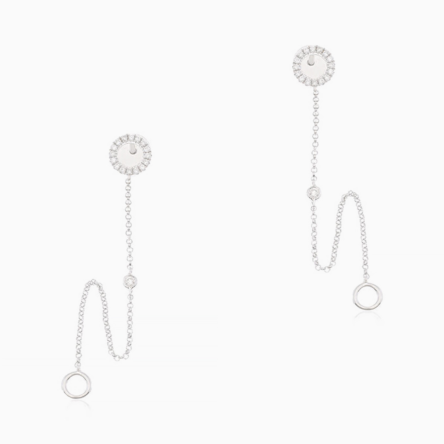 Circle Diamond Drop Earrings in 18K Gold - 2 Circle Diamond Drop Earrings in 18K Gold - 2