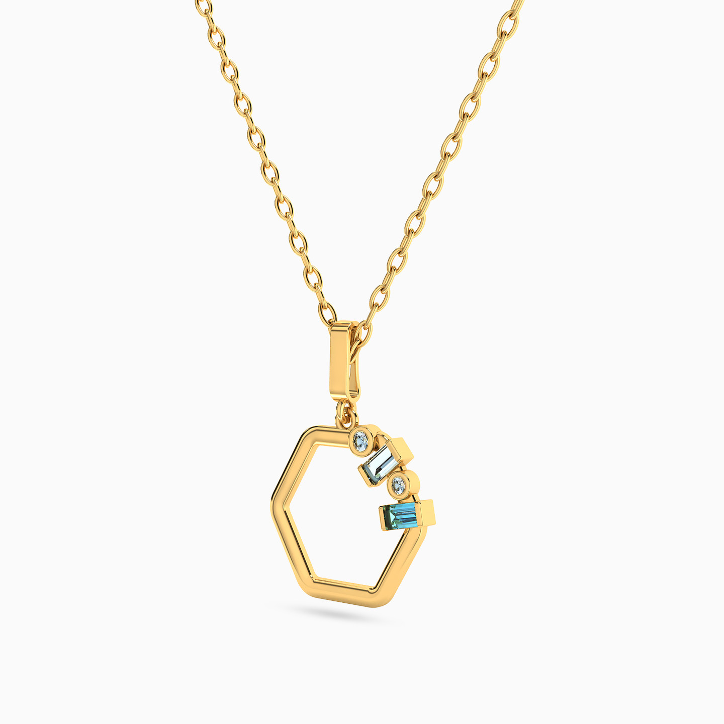 Hexagon Colored Stones Necklace In 18K Gold - 2 Hexagon Colored Stones Necklace In 18K Gold - 2