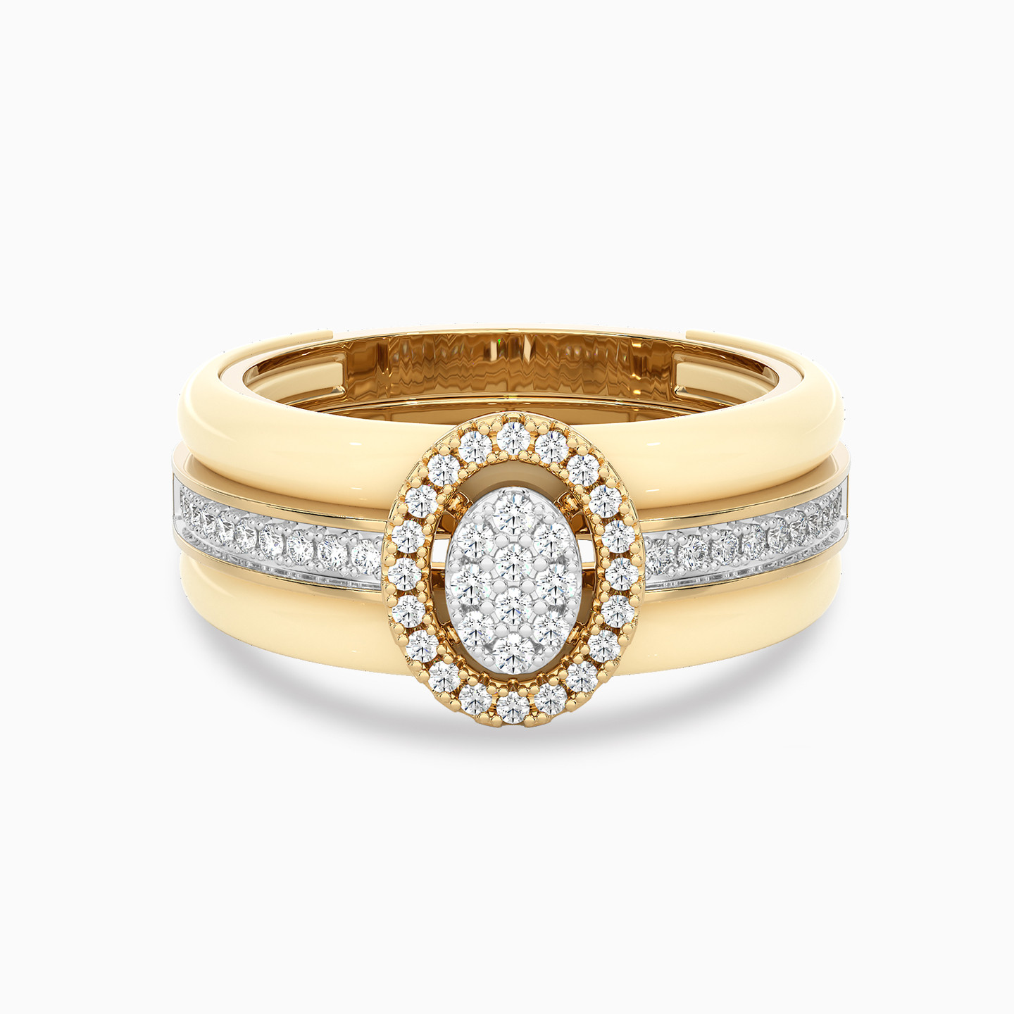 Oval Diamond & Enamel Coated Twin Rings in 18K Gold - 2 Oval Diamond & Enamel Coated Twin Rings in 18K Gold - 2