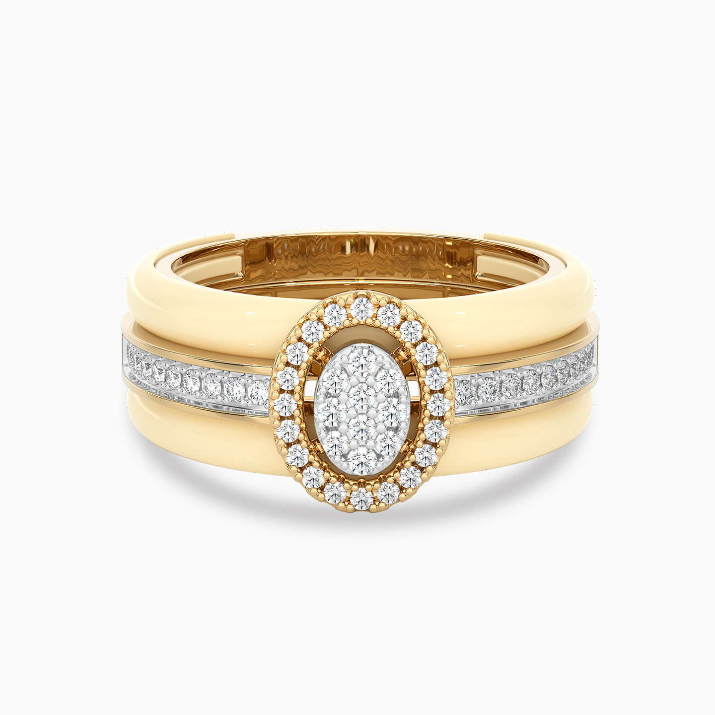 18K Gold Diamond & Enamel Coated Twin Rings - 2