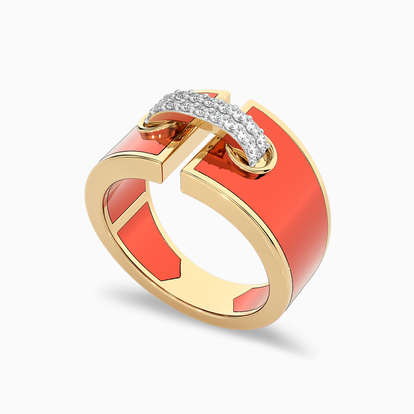 Link Diamond & Enamel Coated Ring in 18K Gold - 3 Link Diamond & Enamel Coated Ring in 18K Gold - 3
