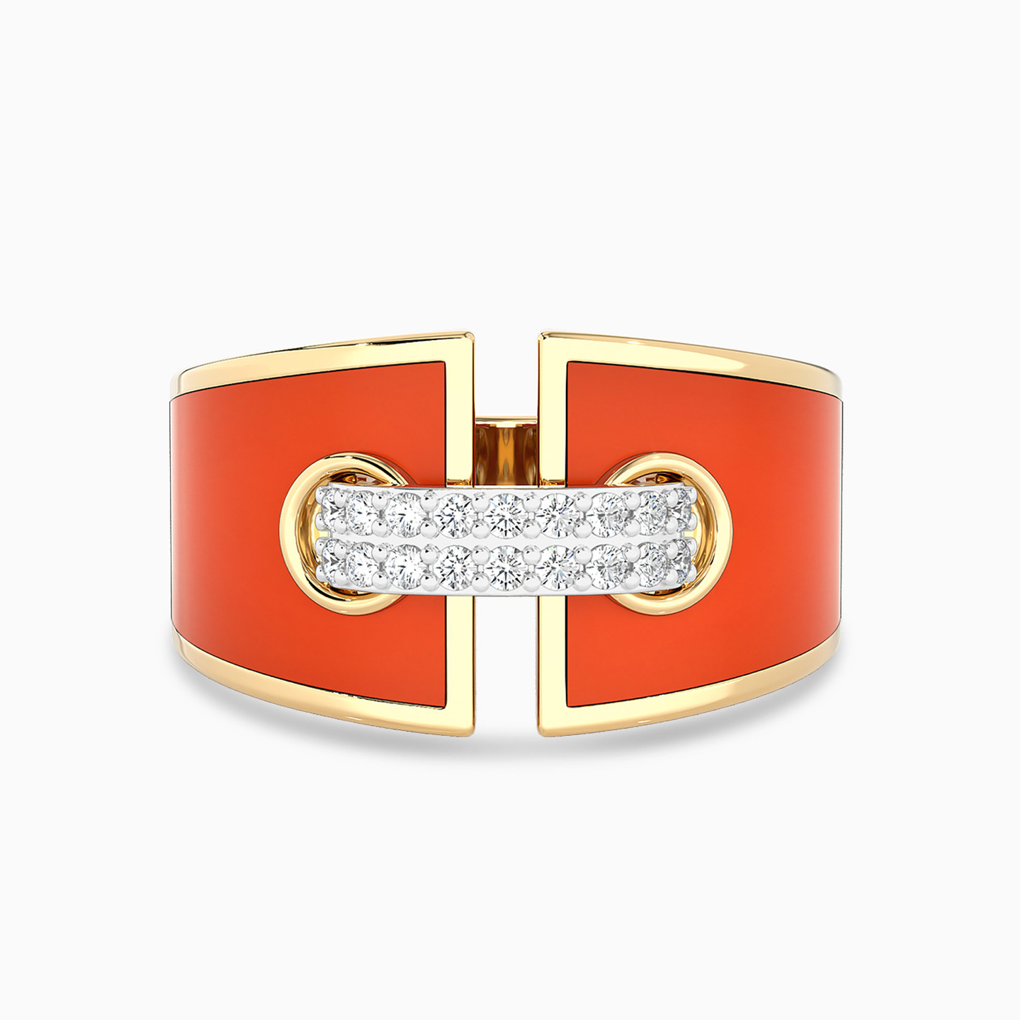 Link Diamond & Enamel Coated Ring in 18K Gold Link Diamond & Enamel Coated Ring in 18K Gold