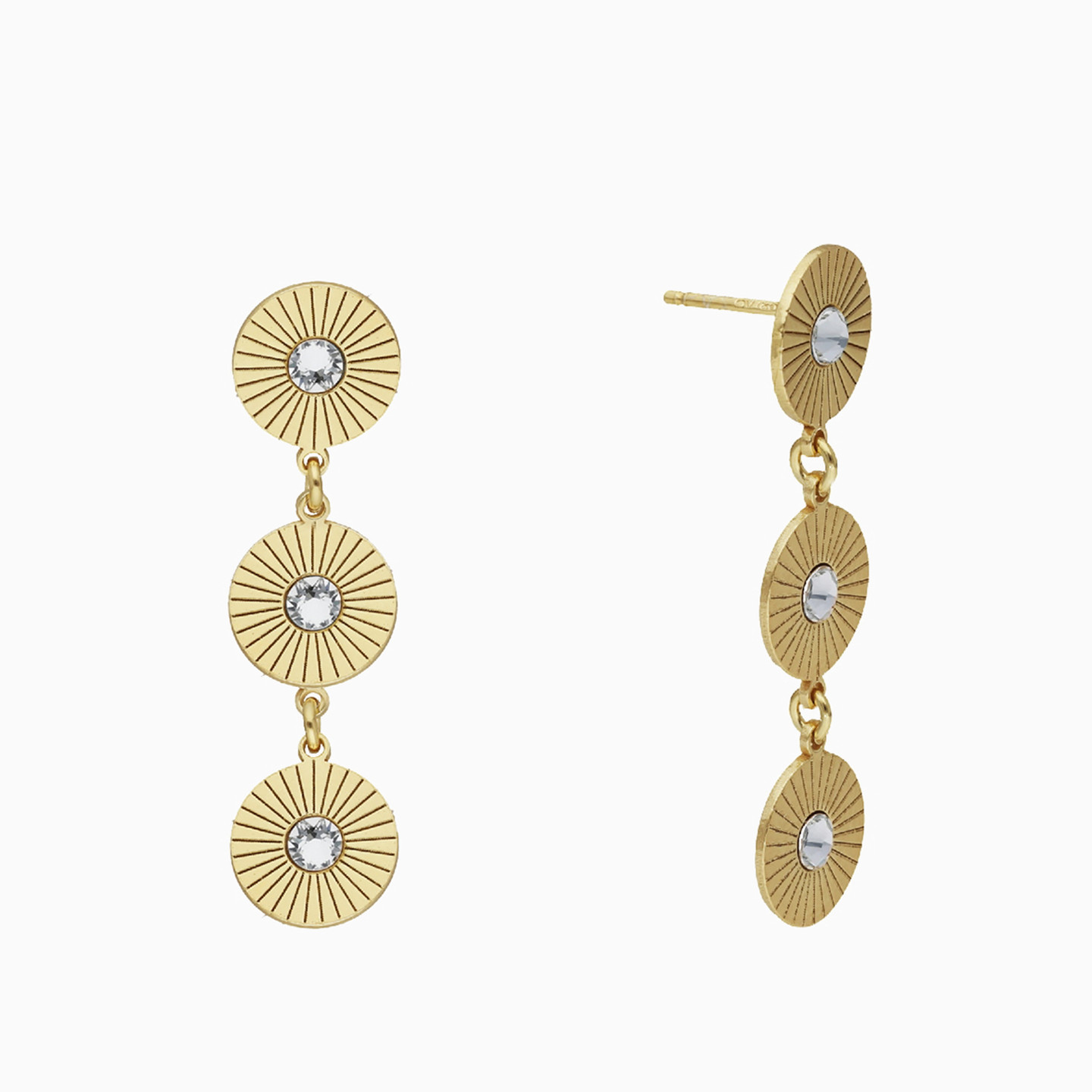 Gold Plated Colored Stones Drop Earrings - 2