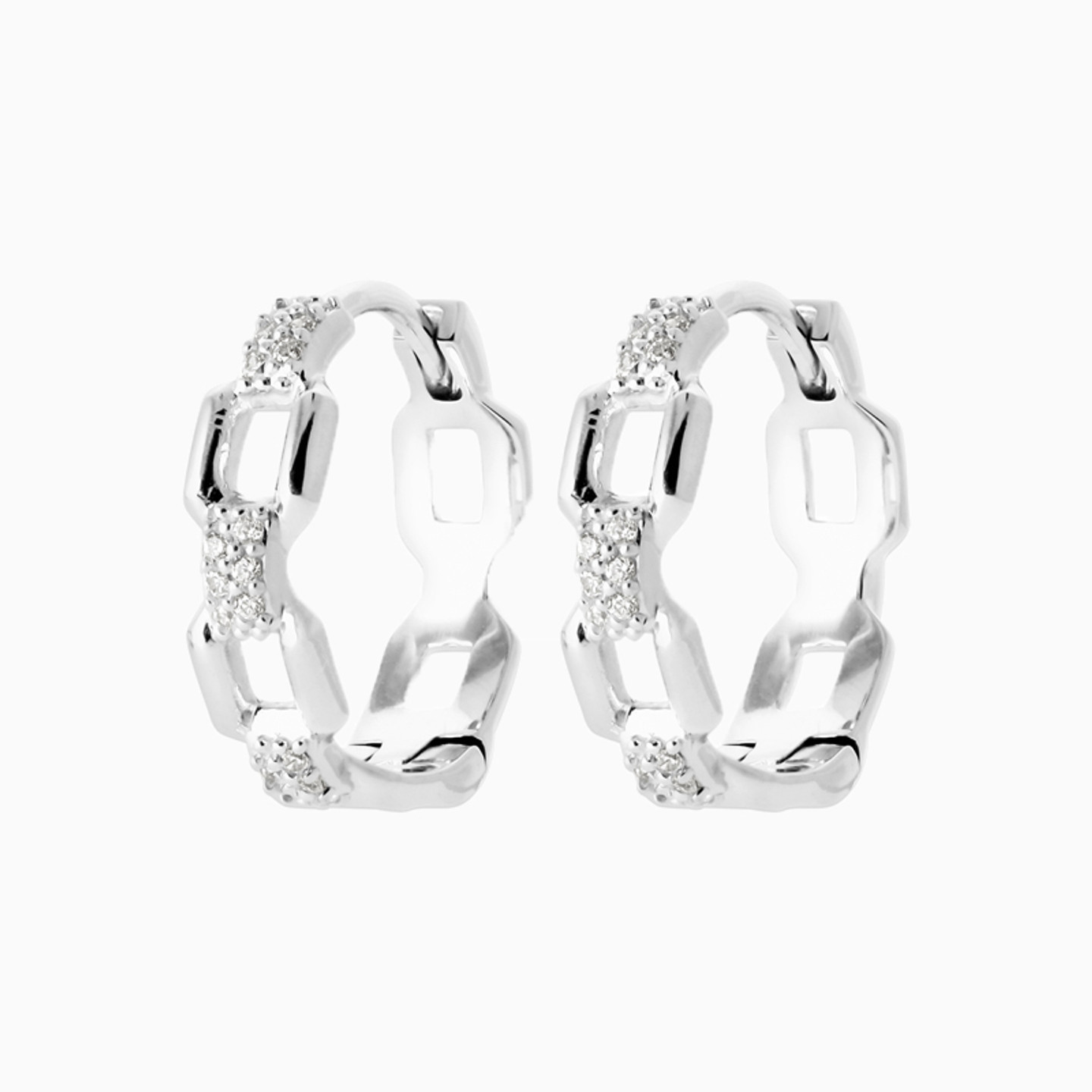 Link Clear Stone Sterling Silver Hoop Earrings Link Clear Stone Sterling Silver Hoop Earrings