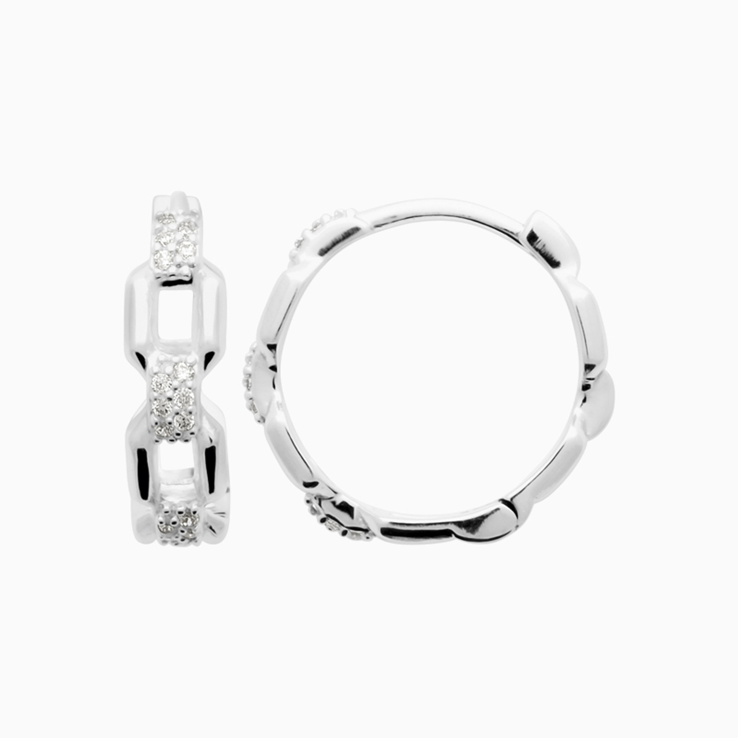 Link Clear Stone Sterling Silver Hoop Earrings - 3 Link Clear Stone Sterling Silver Hoop Earrings - 3