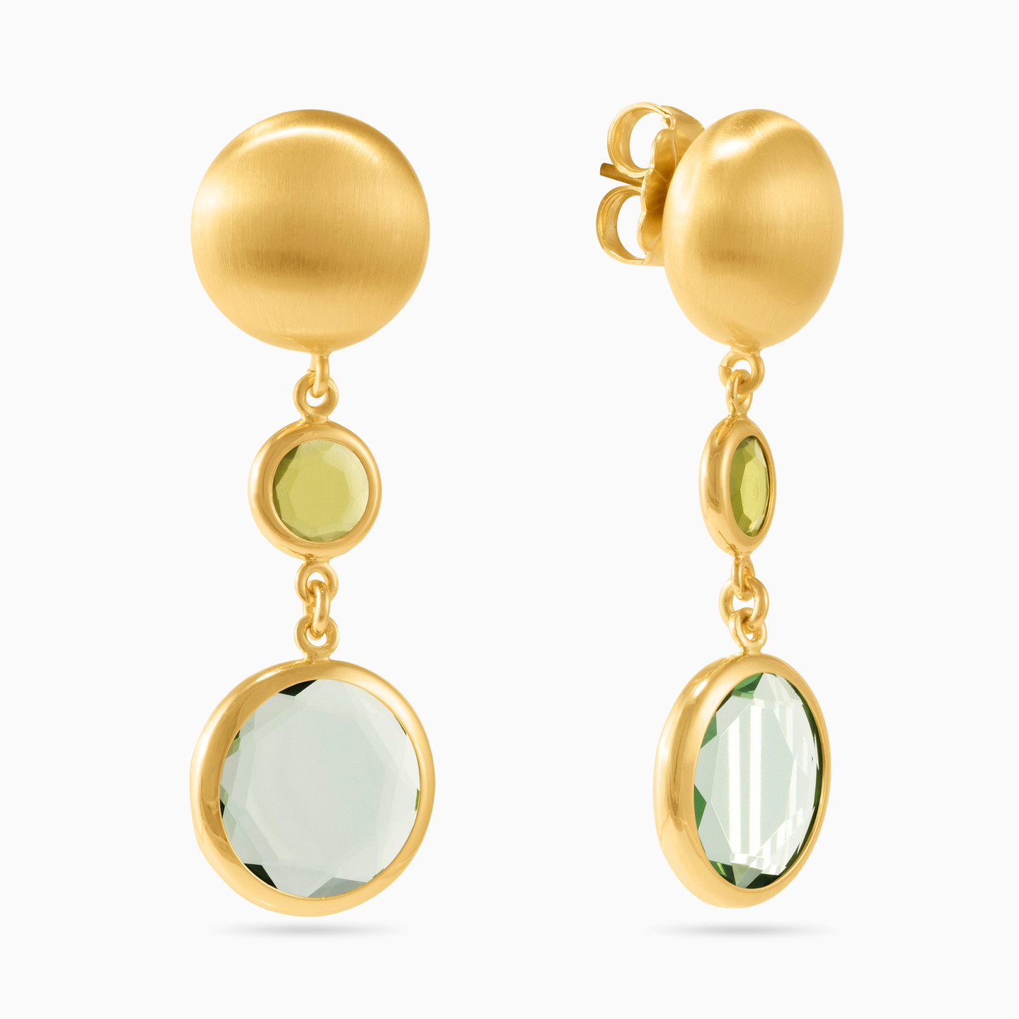 Gold Plated Colored Stones Drop Earrings - 2