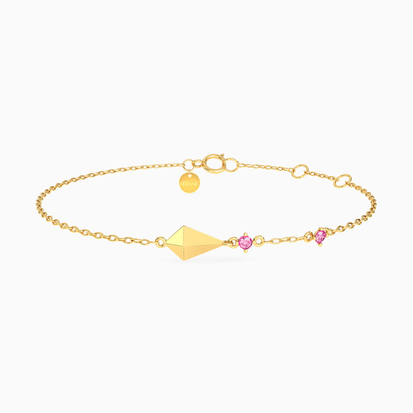 18K Gold Colored Stones Chain Bracelet