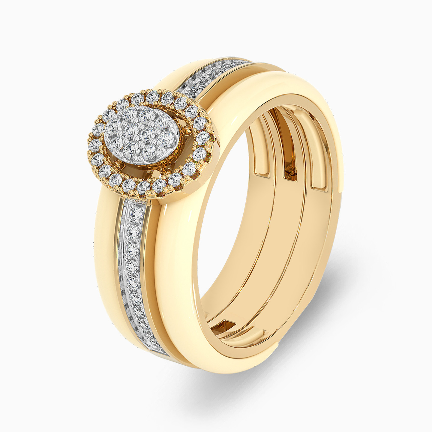 Oval Diamond & Enamel Coated Twin Rings in 18K Gold Oval Diamond & Enamel Coated Twin Rings in 18K Gold