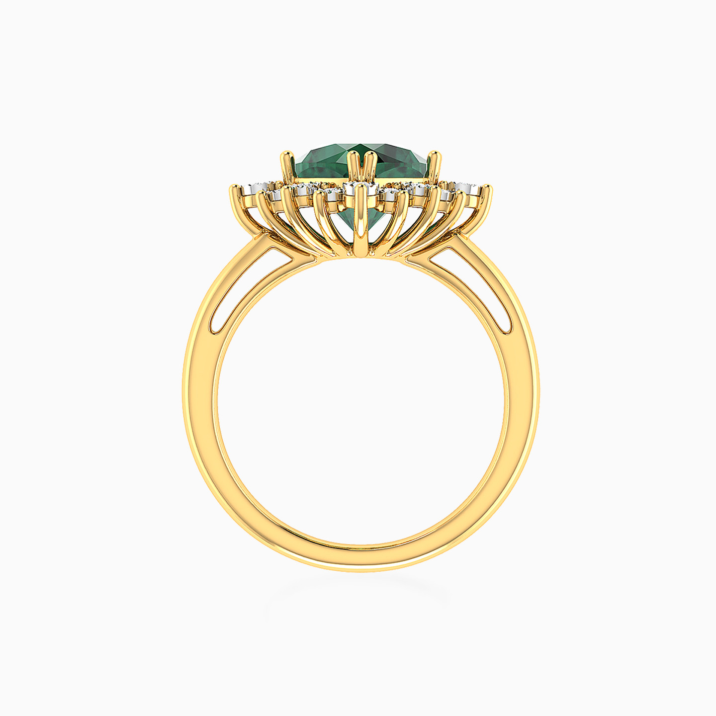 Square Diamond & Green Stones Ring in 18K Gold - 3 Square Diamond & Green Stones Ring in 18K Gold - 3
