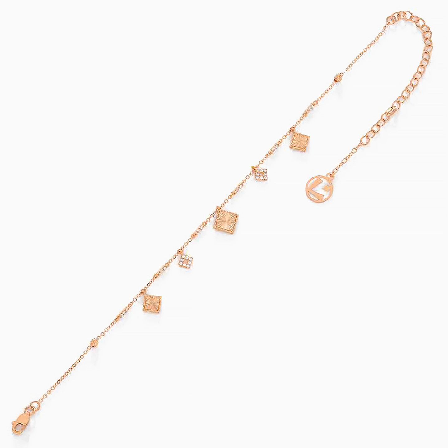 Square Cubic Zirconia Chain Anklet in 21K Gold - 2