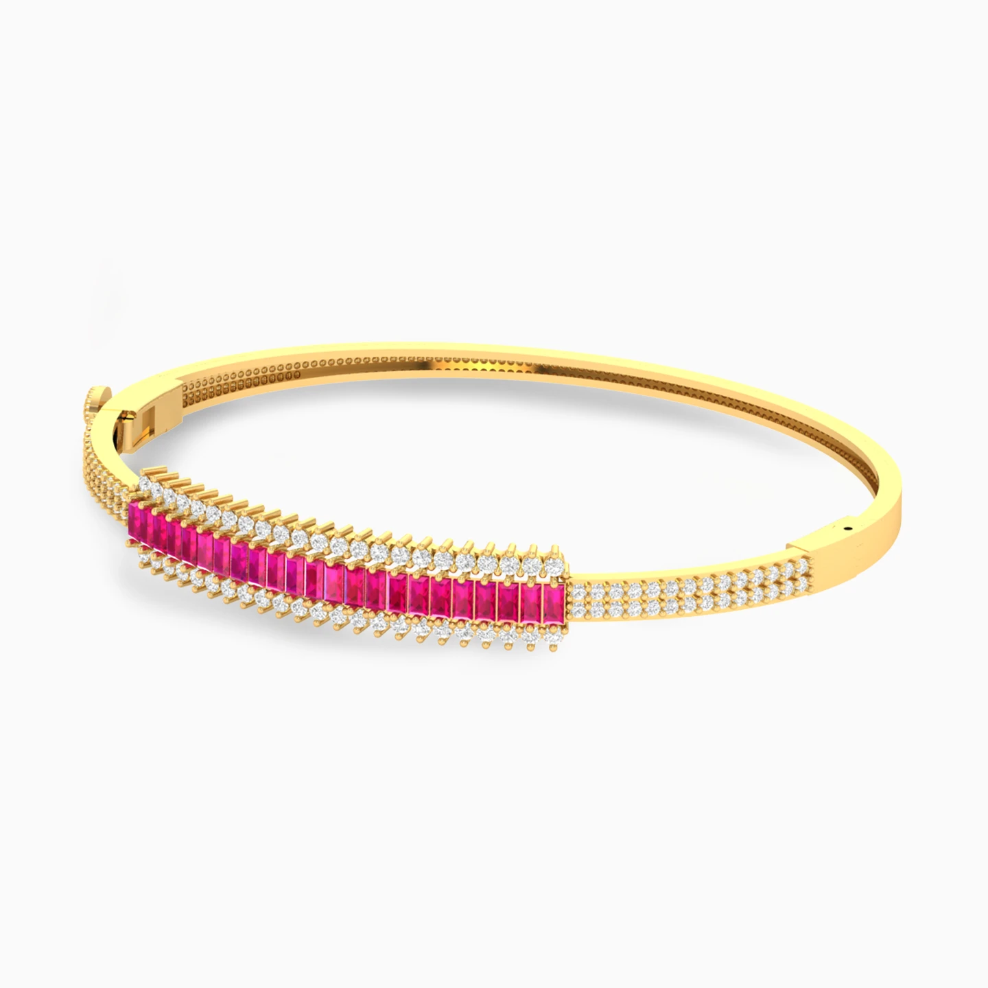 Baguette Rose Stone Bangle Bracelet in 18K Gold - 2 Baguette Rose Stone Bangle Bracelet in 18K Gold - 2