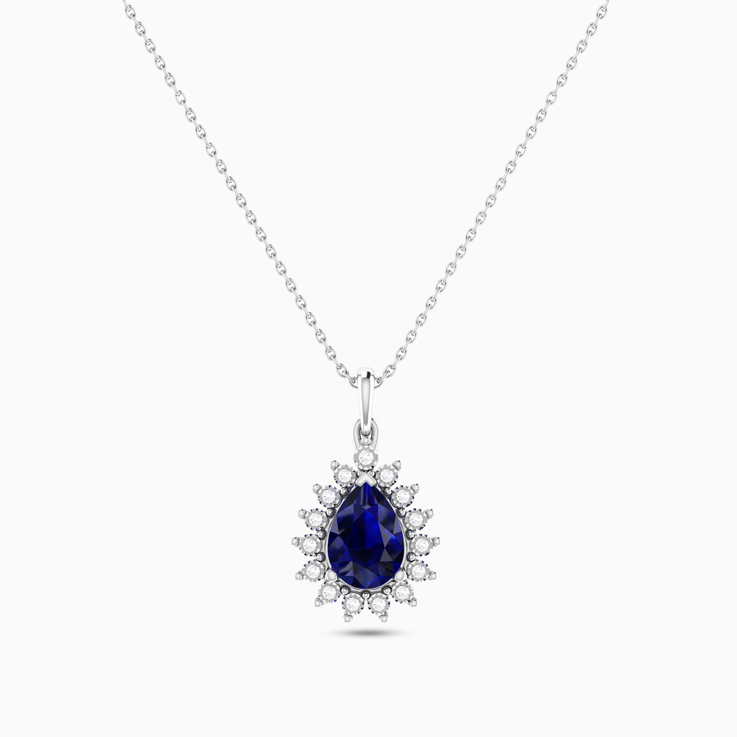 Pear Diamond & Blue Stone Necklace in 18K Gold Pear Diamond & Blue Stone Necklace in 18K Gold