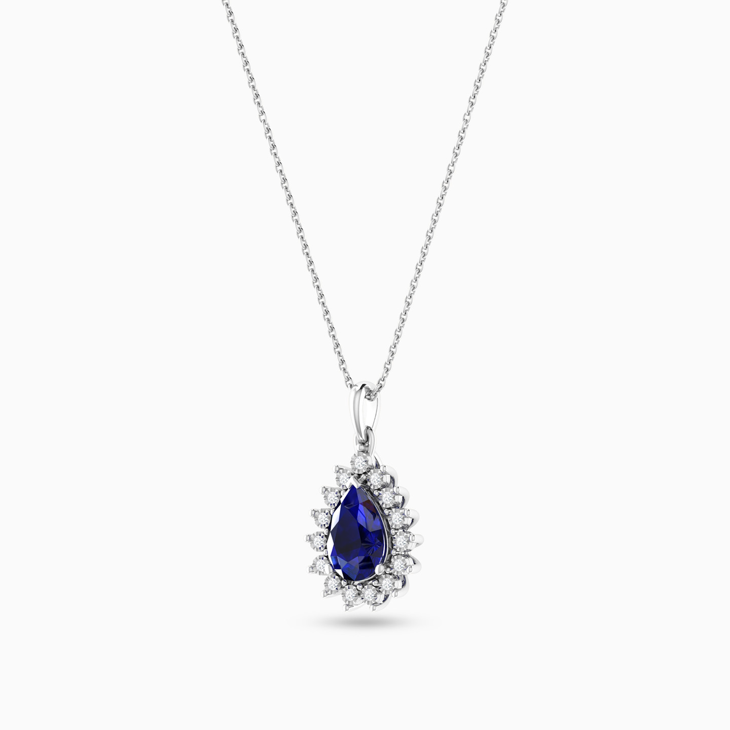 Pear Diamond & Blue Stone Necklace in 18K Gold - 3 Pear Diamond & Blue Stone Necklace in 18K Gold - 3
