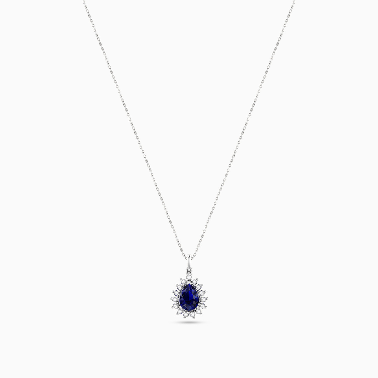 Pear Diamond & Blue Stone Necklace in 18K Gold - 4 Pear Diamond & Blue Stone Necklace in 18K Gold - 4