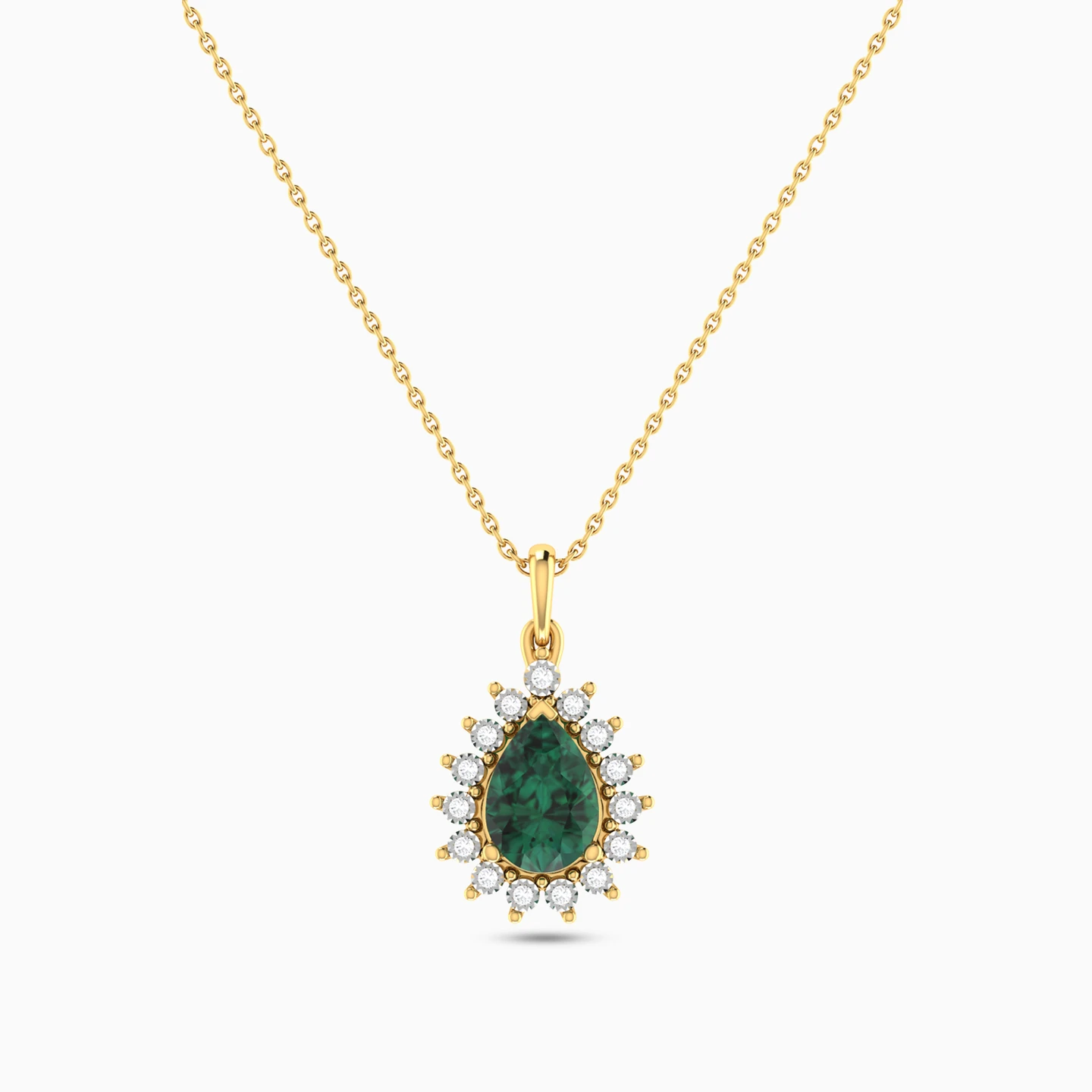 Pear Diamond & Green Stones Necklace in 18K Gold - 4 Pear Diamond & Green Stones Necklace in 18K Gold - 4