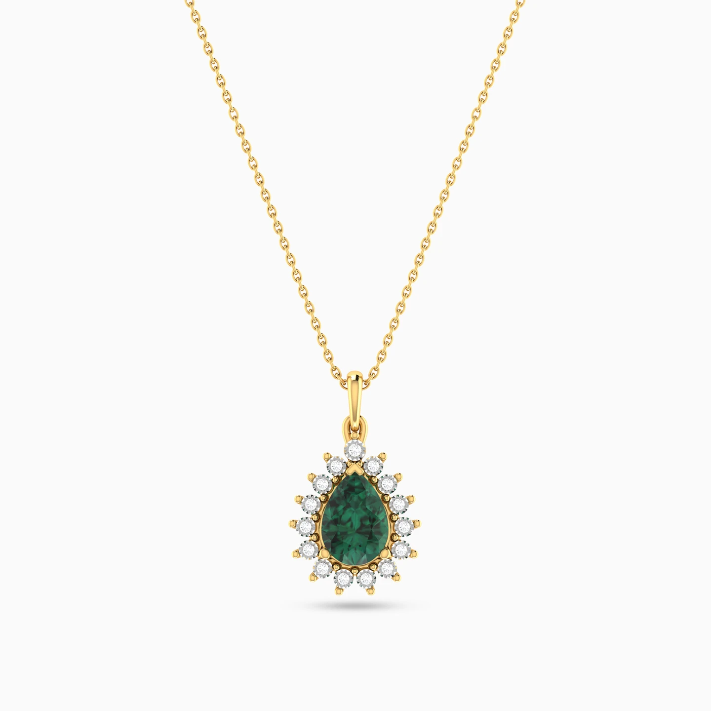 Pear Diamond & Green Stones Necklace in 18K Gold Pear Diamond & Green Stones Necklace in 18K Gold