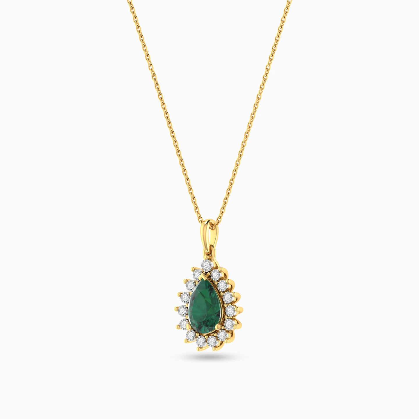 Pear Diamond & Green Stones Necklace in 18K Gold - 3 Pear Diamond & Green Stones Necklace in 18K Gold - 3