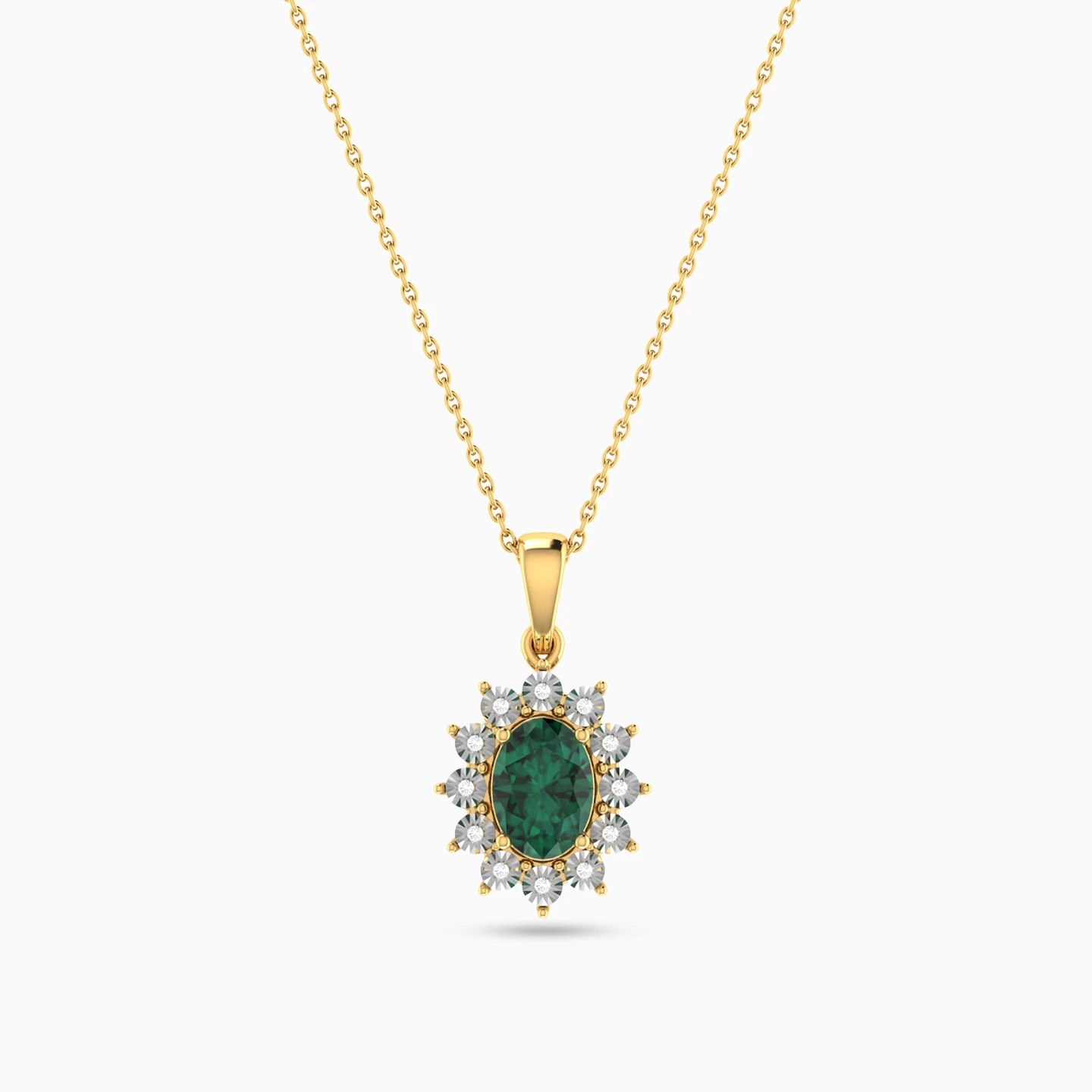 Oval Diamond & Green Stones Necklace in 18K Gold Oval Diamond & Green Stones Necklace in 18K Gold