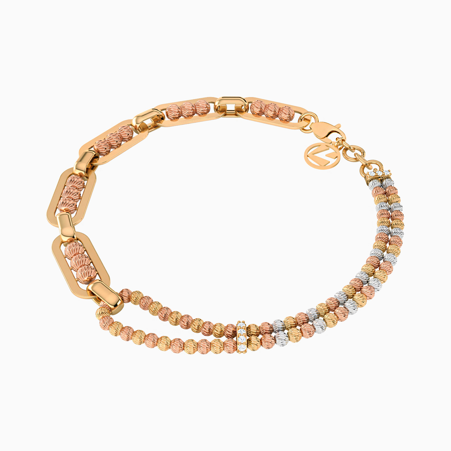 Beaded Cubic Zirconia Chain Bracelet in 21K Gold - 2