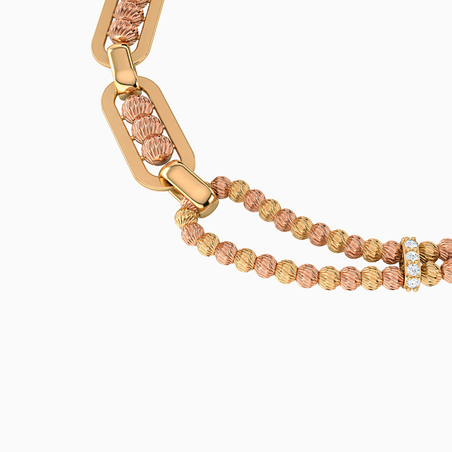 Beaded Cubic Zirconia Chain Bracelet in 21K Gold - 3
