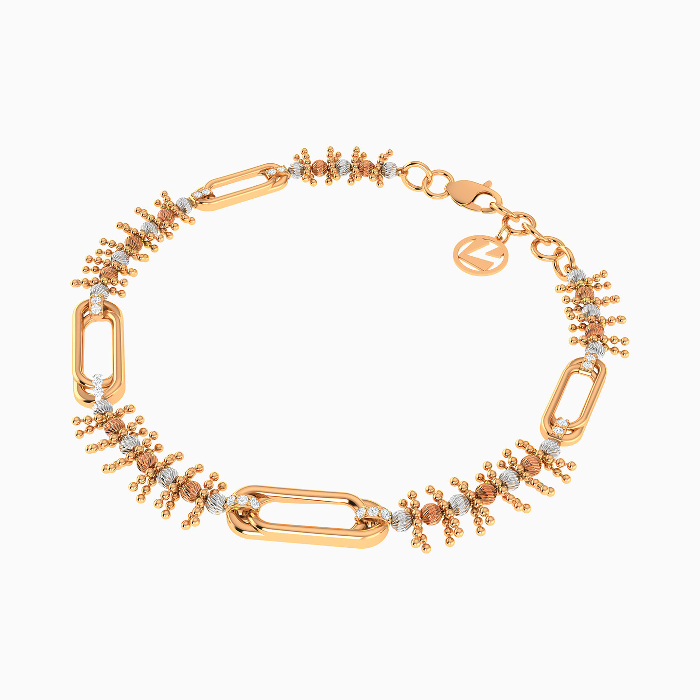 Beaded Cubic Zirconia Chain Bracelet in 21K Gold - 2 Beaded Cubic Zirconia Chain Bracelet in 21K Gold - 2