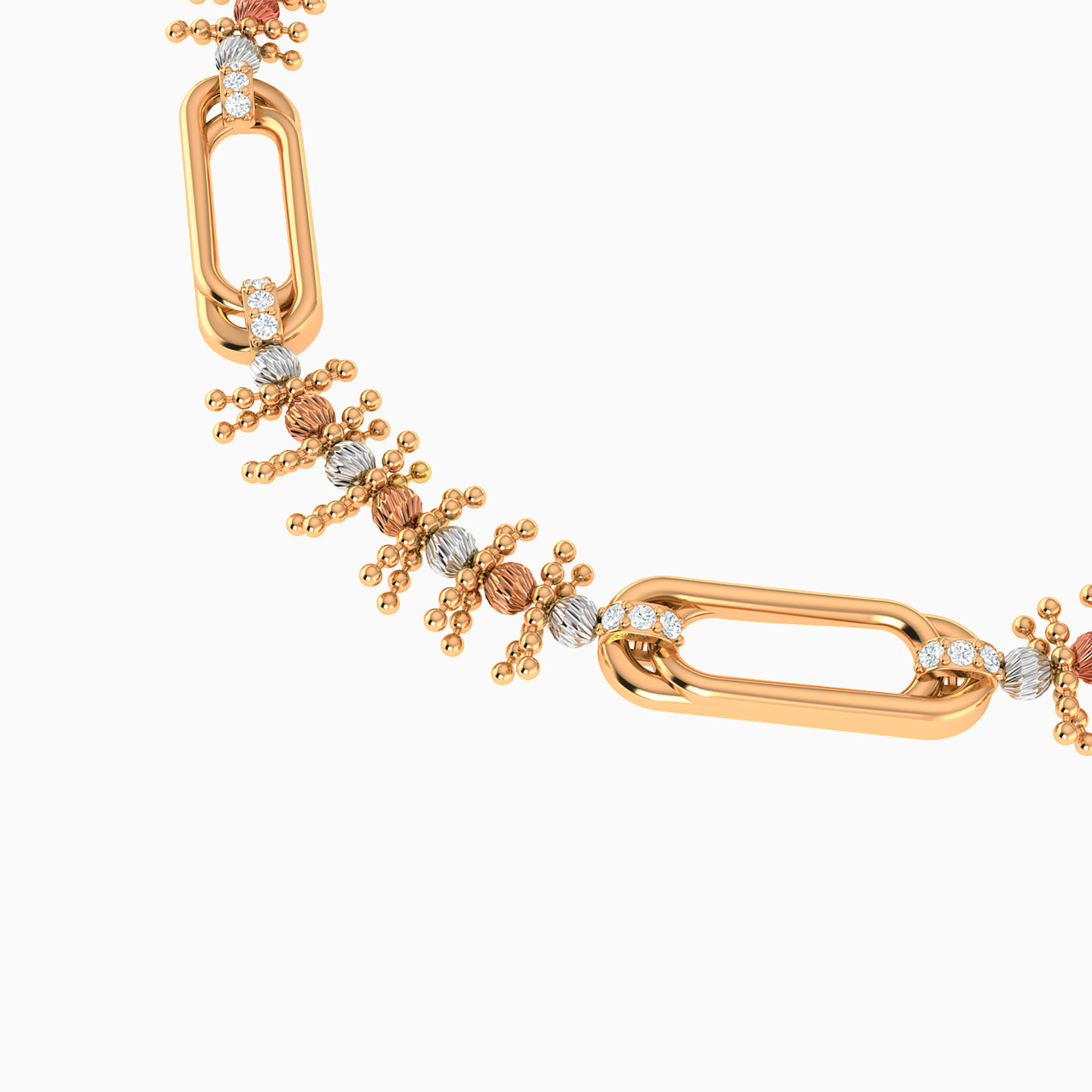 Beaded Cubic Zirconia Chain Bracelet in 21K Gold - 3 Beaded Cubic Zirconia Chain Bracelet in 21K Gold - 3