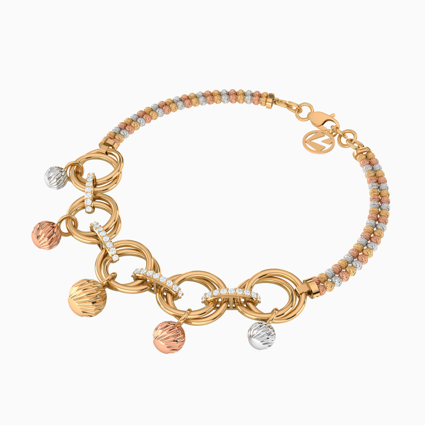 Beaded Cubic Zirconia Chain Bracelet in 21K Gold - 2 Beaded Cubic Zirconia Chain Bracelet in 21K Gold - 2