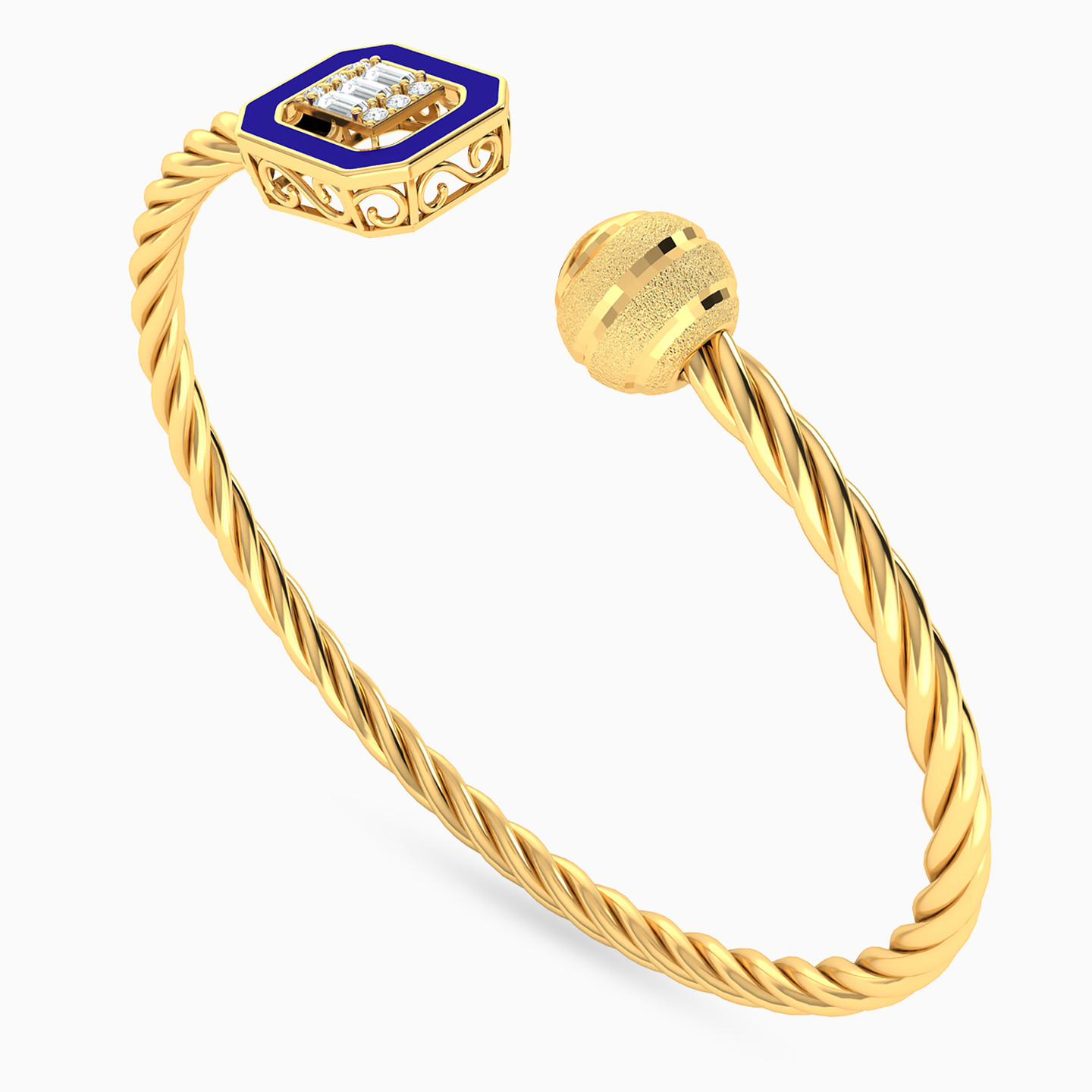 18K Gold Colored Stones & Enamel Coated Cuff Bracelet - 3