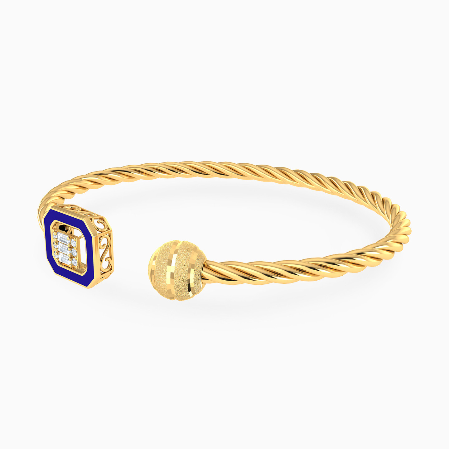 18K Gold Colored Stones & Enamel Coated Cuff Bracelet - 2